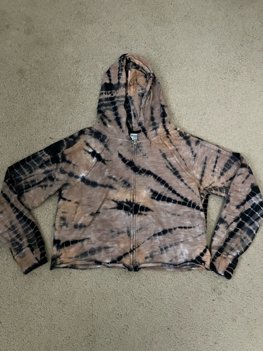 PINK Victoria’s Secret Tiger stripe tie dye hoodie, full zip, 100% cotton, small